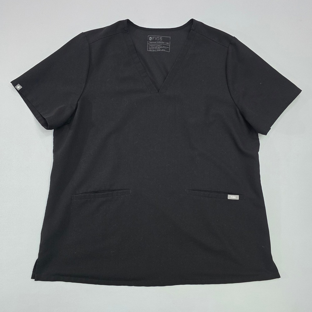 FIGS Casma 3-Pocket Black V-Neck Scrub Top FW1100 Womens XXL